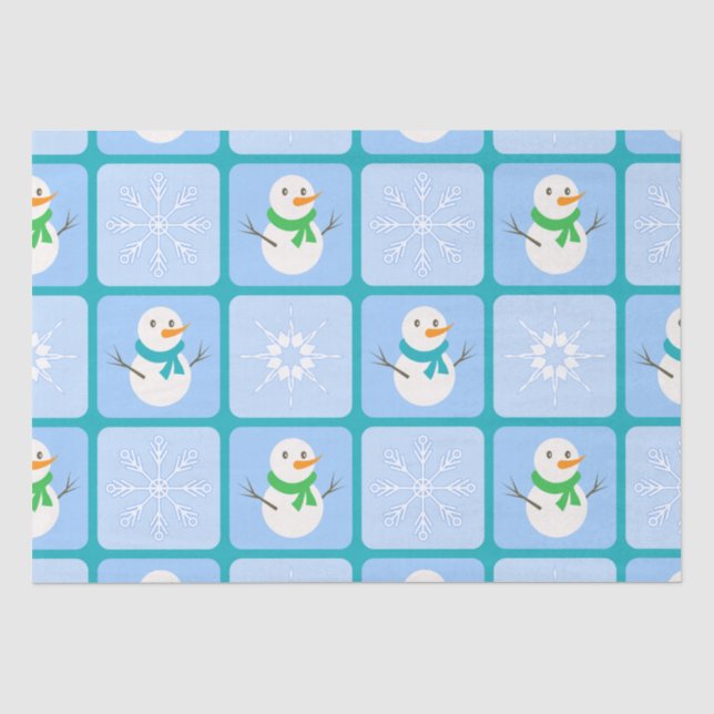 Winter chequered pattern snowman and snowflakes tissue paper (Front)