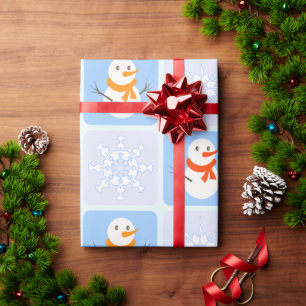 Winter chequered pattern snowman and snowflakes wrapping paper