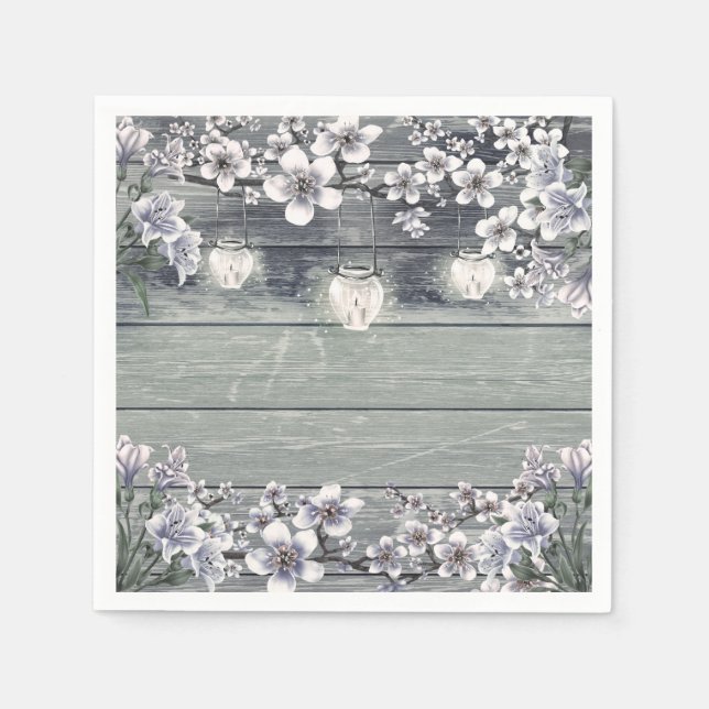 Winter Cherry Blossom Branches & Lanterns Rustic Napkin (Front)