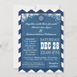 Winter Chevron Pattern Snowflake Wedding Invite