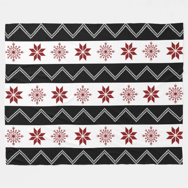 Winter Chic Red White + Black Zigzag Blanket (Front (Horizontal))