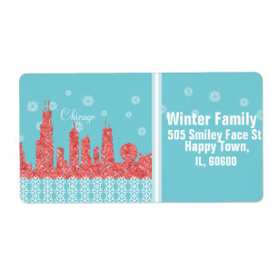 WInter Chicago Skyline shipping address labels