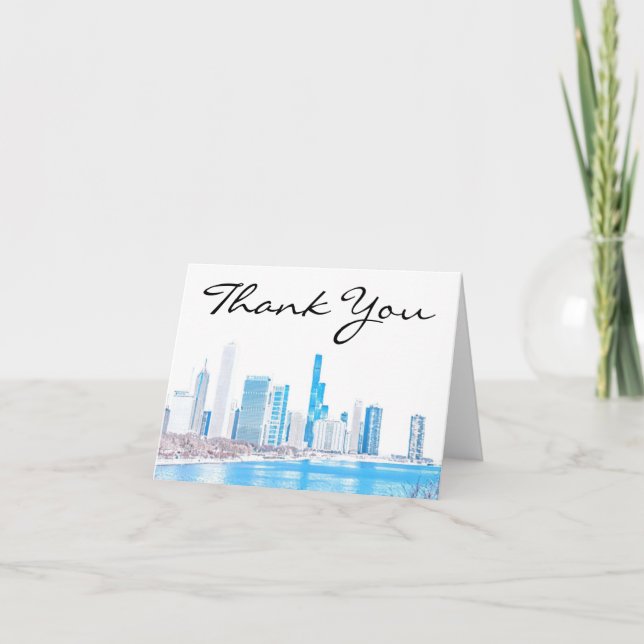 Winter Chicago Skyline Thank You Card (Front)