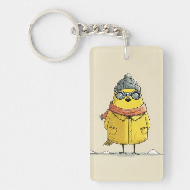 Winter Chick – Cute Cosy Animal Art Key Ring (Front)