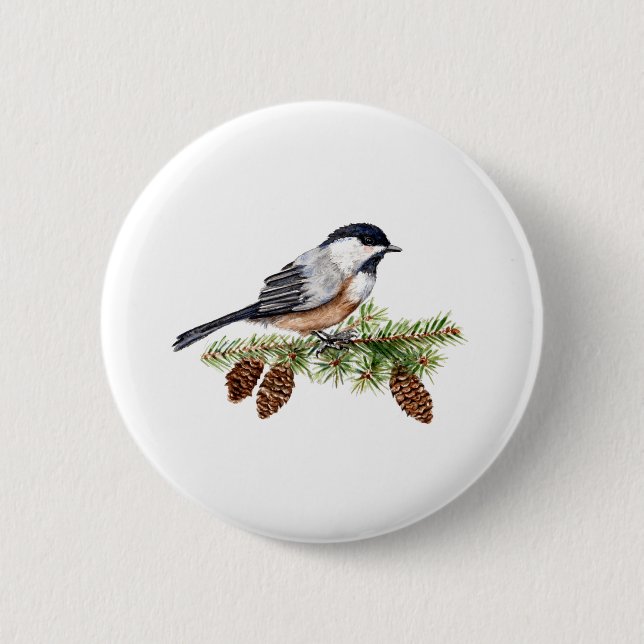 Winter Chickadee 6 Cm Round Badge (Front)