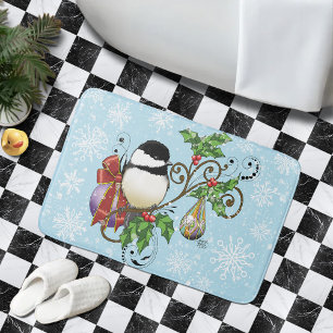 Winter Chickadee Christmas Bath Mat
