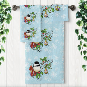 Winter Chickadee Christmas Bath Towel Set