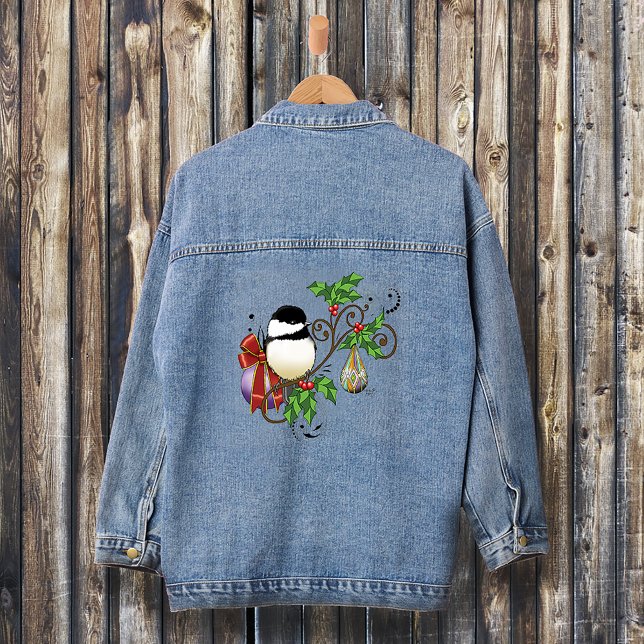Winter Chickadee Christmas Denim Jacket (Creator Uploaded)