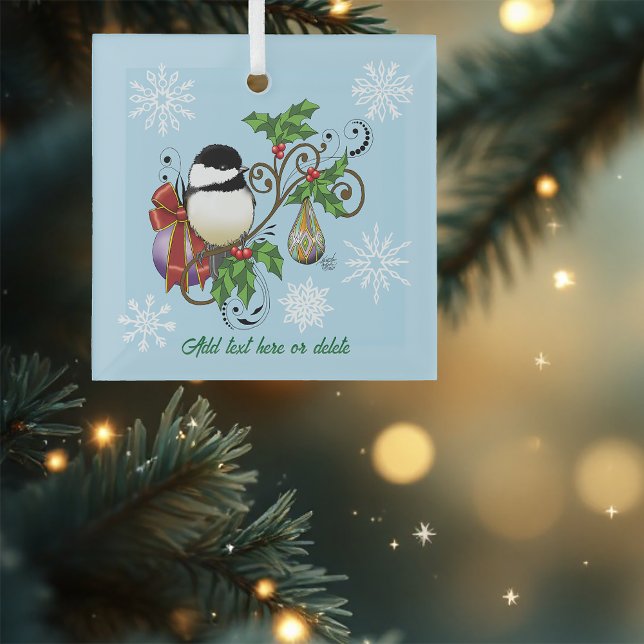 Winter Chickadee Christmas  Glass Tree Decoration (Creator Uploaded)