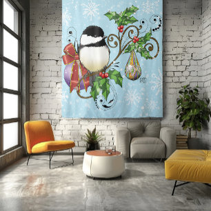 Winter Chickadee Christmas Tapestry