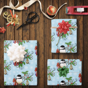 Winter Chickadee Christmas Wrapping Paper Sheet