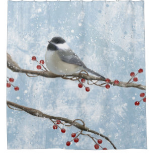 Winter Chickadee Shower Curtain