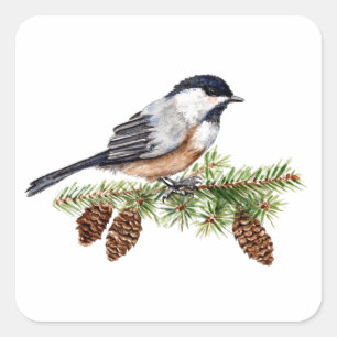 Winter Chickadee Square Sticker