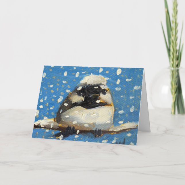 Winter Chickadee with Snowflakes Holiday Card (Front)