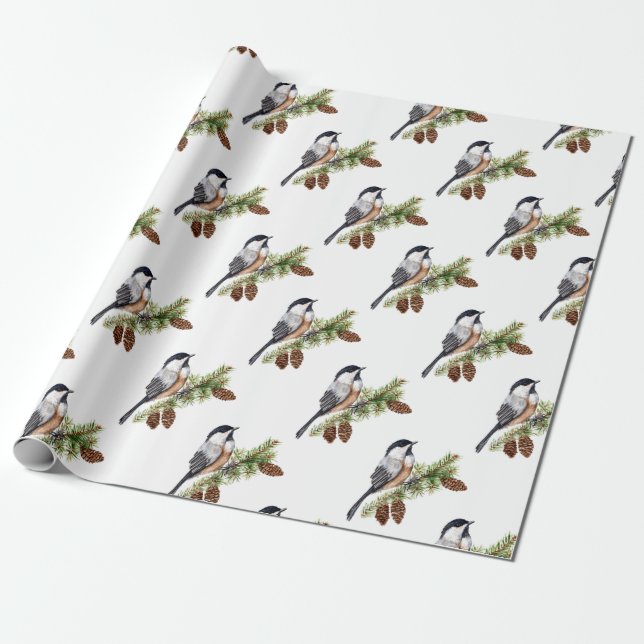 Winter Chickadee Wrapping Paper (Unrolled)