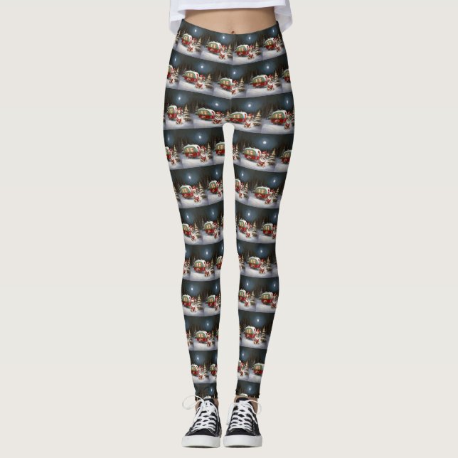 Winter Chihuahua Caravan Christmas Adventure  Leggings (Front)