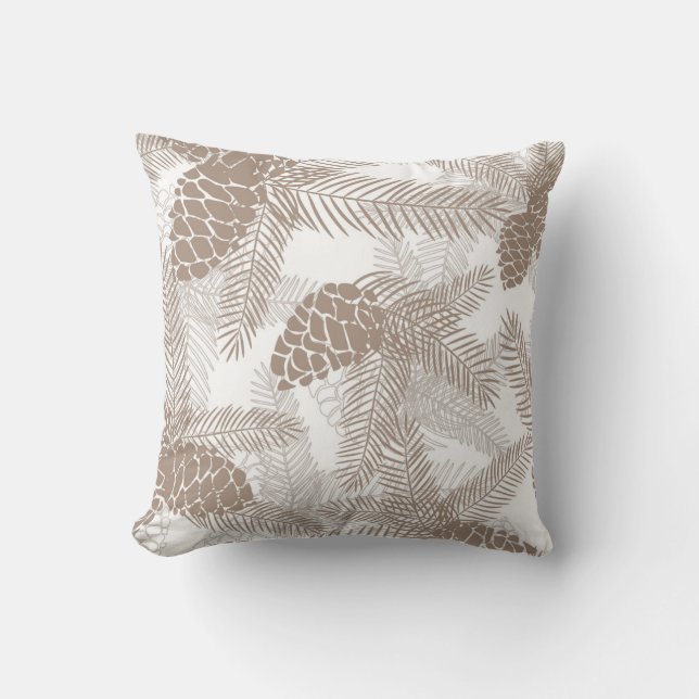 Winter Christmas abstract beige pine cones tree pr Cushion (Front)