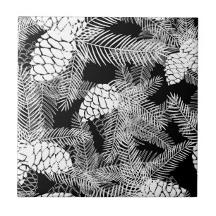 Winter Christmas abstract white pine cones tree pr Tile