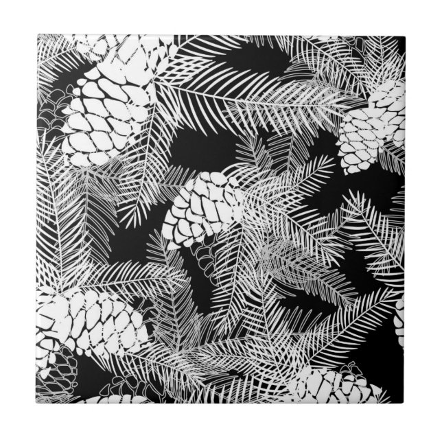 Winter Christmas abstract white pine cones tree pr Tile (Front)