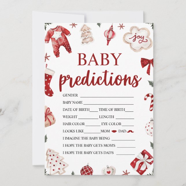 Winter Christmas Baby Shower Baby Prediction Game Invitation (Front)