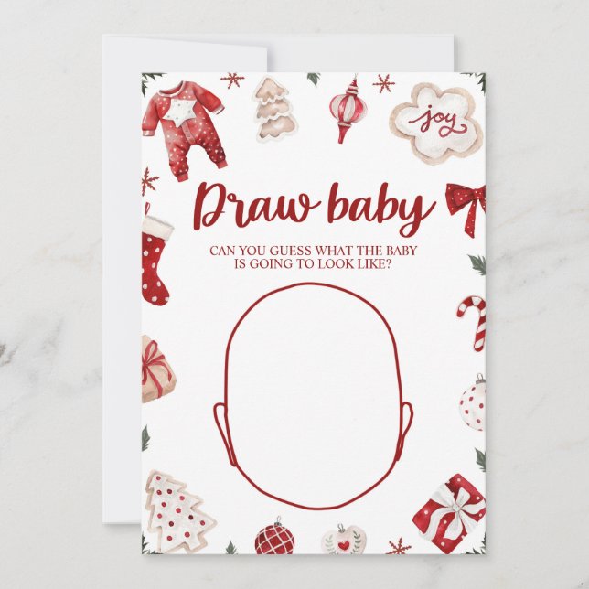 Winter Christmas Baby Shower Draw the Baby Game Invitation (Front)