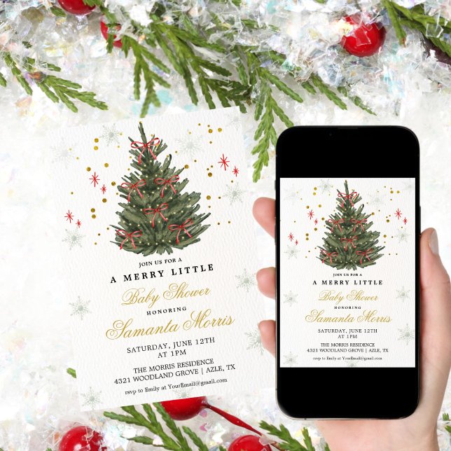 Winter Christmas Baby Shower Invitation | Red Bow  (Creator Uploaded)