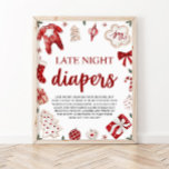 Winter Christmas Baby Shower Late Night Diapers Poster<br><div class="desc">Winter Christmas Baby Shower Late Night Diapers</div>