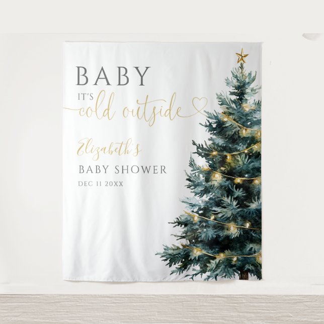 Winter Christmas Baby Shower Photo Backdrop Tapestry (Front)