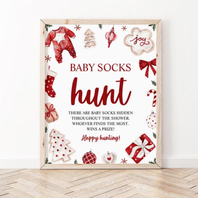 Winter Christmas Baby Sock Hunt Baby Shower Game Poster (Creator Uploaded)