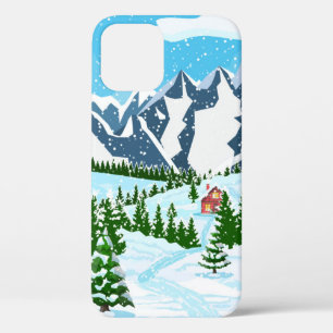 Winter christmas background. Pine tree wood and sn iPhone 12 Case