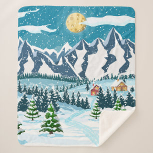Winter christmas background. Pine tree wood and sn Sherpa Blanket
