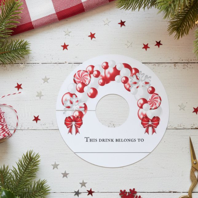 Winter Christmas Balloon Arch Party  Wine Glass Tag (Creator Uploaded)