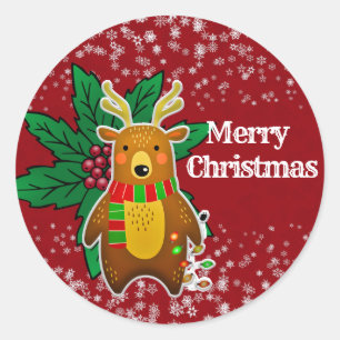 Winter Christmas Bear Snowflakes Kid's Party Craft Classic Round Sticker