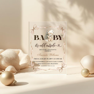 Winter Christmas Beige Teddy Bear Baby Shower Acrylic Invitations