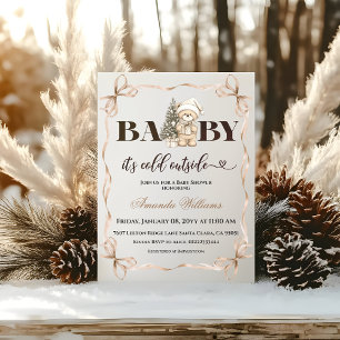 Winter Christmas Beige Teddy Bear Baby Shower Invitation