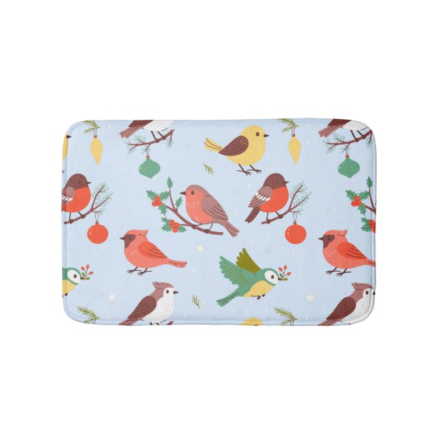 Winter Christmas Birds Kids Bath Mat (Front)