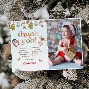 Winter Christmas Birthday Party Photo Thank You Card