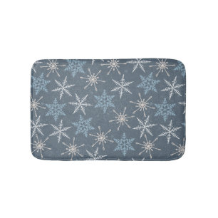 Winter Christmas Blue Snowflakes Pattern Bath Mat