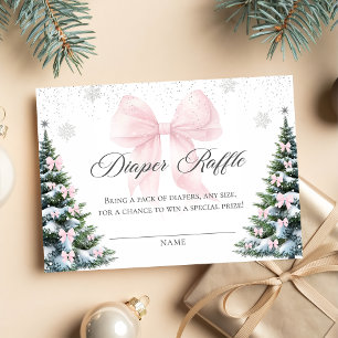Winter Christmas Bow Baby Shower Diaper Raffle Enclosure Card
