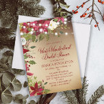 Winter Christmas Bridal Shower Gold String Lights Invitation<br><div class="desc">Elegant Winter Wonderland bridal shower invitation for the winter/Christmas holiday season bridal shower.  Beautiful red poinsettias and greenery with sparkling string lights decorate a metallic gold invitation. Personalise with your party information.</div>