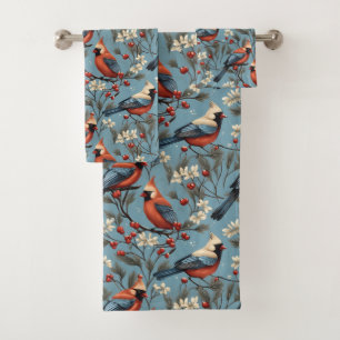 Winter Christmas Cardinal Bath Towel Set