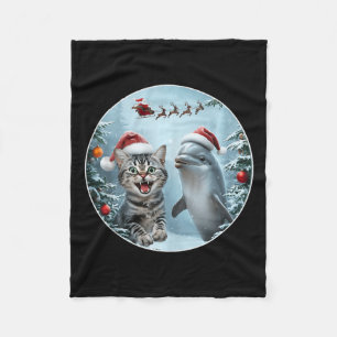 Winter Christmas Cat Dolphin Lover Selfie With San Fleece Blanket
