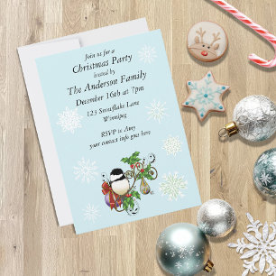 Winter Christmas Chickadee Invitation