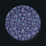 Winter Christmas Constellation Holiday Pattern Paper Plate<br><div class="desc">This gorgeous Christmas design includes a winter constellation pattern. The blue-and-white design has geometric images of Santa Claus,  snowflakes,  bells,  mistletoe,  deer,  snowmen,  trees,  gift boxes,  stockings,  candy canes,  and more.</div>