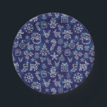 Winter Christmas Constellation Holiday Pattern Paper Plate<br><div class="desc">This gorgeous Christmas design includes a winter constellation pattern. The blue-and-white design has geometric images of Santa Claus,  snowflakes,  bells,  mistletoe,  deer,  snowmen,  trees,  gift boxes,  stockings,  candy canes,  and more.</div>