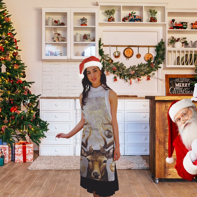 Winter Christmas Deer – All-Over Print Apron (Whether you are cooking at home, hosting a summer BBQ, or in the kitchen, do so in style)