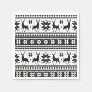 Winter Christmas Deer Black Snowflake Pattern Napkin