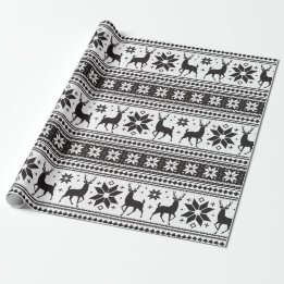 Winter Christmas Deer Black Snowflake Pattern Wrapping Paper