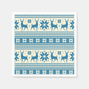 Winter Christmas Deer Blue Snowflake Pattern Napkin