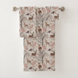 Winter Christmas Deer Pattern Bath Towel Set<br><div class="desc">Spread some holiday cheer with this elegant watercolor Christmas towel set featuring a vintage inspired pattern of a winter forest scene with deer,  birds and Christmas berries.</div>